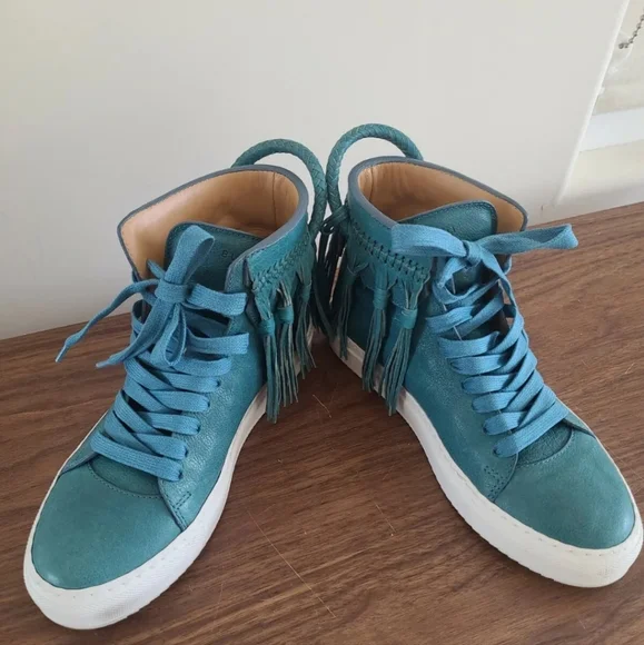 Buscemi Shoes Buscemi Tiffany Blue Leather Fringe Sneakers